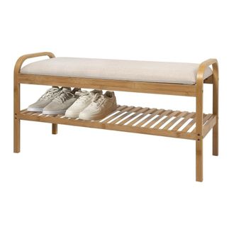 Trade Shop Trade Shop Traesio - Panca Con Scarpiera In Bamboo 2in1 Multifunzionale H45x90x34cm Ingresso Camera Corridoio