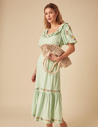 Nobody's Child Elizabeth Scarlett Mint Green Floral Embroidered Asher Midi Dress