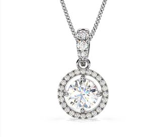 The Diamond Store Ella Lab Diamond Halo Necklace in 18K White Gold 1.30ct F/VS1