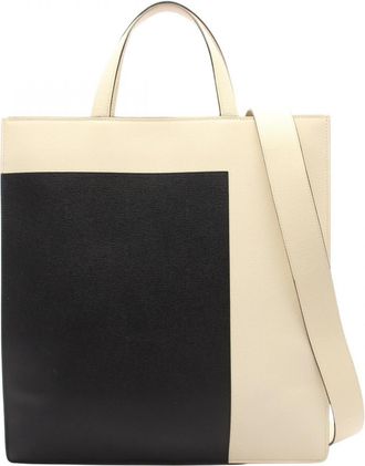 Valextra Black Ivory Leather Handbag Tote Bag (Pre-Owned)