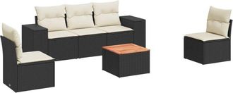 vidaXL Vidaxl - Set De Sof&aacute;s De Jard&iacute;n 6 Piezas Y Cojines Rat&aacute;n Sint&eacute;tico Negro