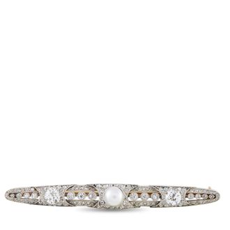 Luxury Bazaar Platinum 1.0ct Diamond and Pearl Brooch MF15-070126