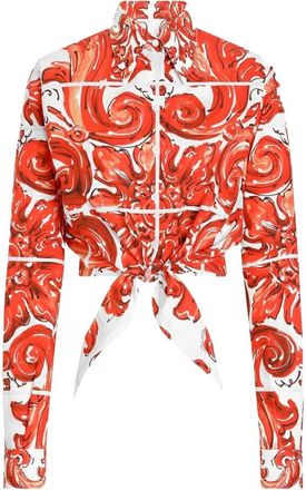 Dolce & Gabbana Camisa de popelina con estampado Maiolica - Blouses & Shirts - Mujer - Naranja - S