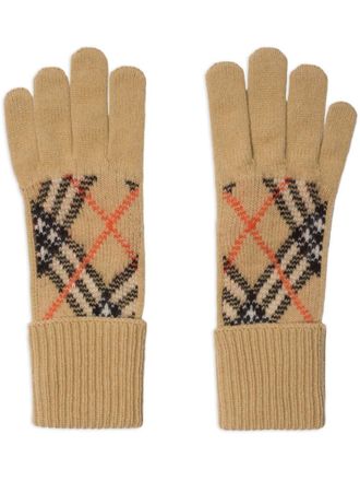 Burberry check gloves - unisex - Cashmere/Polyester/Polyamide - M/L - Neutrals