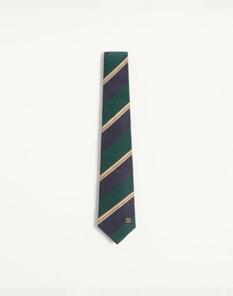 Valentino Garavani Cravatta Valentie in seta jacquard regimental Uomo VERDE/BLU/AVORIO UNI