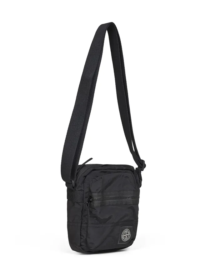 Coated Nylon Technical Crossbody Bag - Black