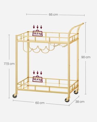 Vasagle Carrito de cocina con ruedas de 38 x 66 x 90 cm de color dorado