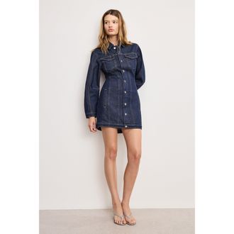 Good American Womens Barrel long Sleeve Shirt Mini Dress | Indigo, 82 Size Medium | Good American by Khlo&Egrave; Kardashian