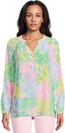 Lilly Pulitzer Elsa Top Womens Blouse Bright Delight Patch : XXS, Silk