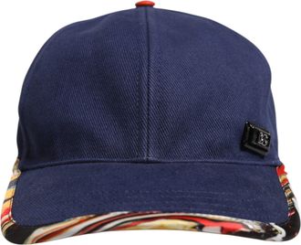 Dolce & Gabbana Mens Blue Cotton 6 Panels Baseball Cap Polyester Calf Leather Accessory