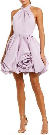 Mac Duggal Satin High Neck Sleeveless Bubble Hem Mini Dress in Fuchsia at Nordstrom, Size 10