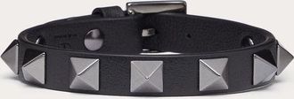 Valentino Garavani Bracciale Rockstud In Pelle E Borchie Finitura Palladio Uomo NERO UNI