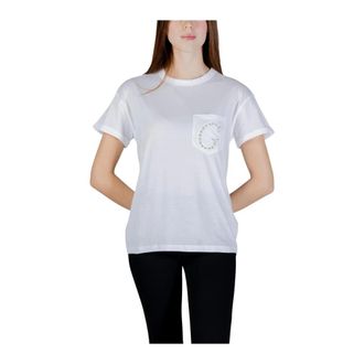 Guess T-Shirts, female, White, Size: XL Round Neck Short Sleeve T-Shirt with Pocket