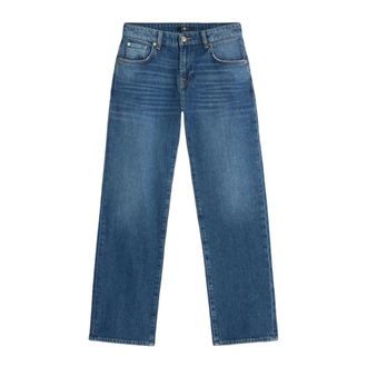 7 For All Mankind Blauwe Straight Jeans Knoopsluiting Design - Dames - Regular Fit Jeans - Blauw - W25 - Jeans
