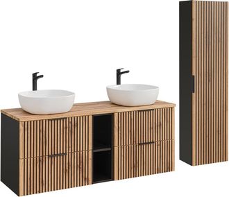Petits Meubles Set mueble lavabo 2 nichos y columna estratificado marrón negro