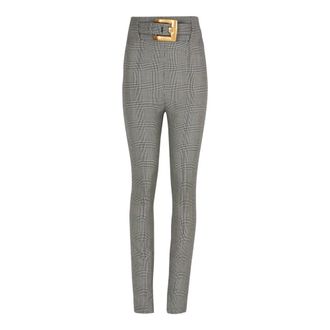 Balmain Skinny Trousers, female, Black, Size: 2XS Stretch Trousers in Prince of Wales Jacquard