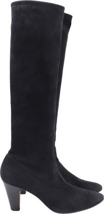 Manolo Blahnik Pointed-Toe Knee-High Boots in Black Suede