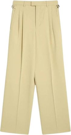 Ami Geplooide Wijde Pijpen Broek - Dames - Wijde Broeken - Beige - XS - Katoen - Broeken
