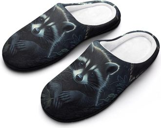 Generic Cute Raccoon Womens Slippers Warm House Slippers Indoor House Shoes with Anti-Skid Rubber Sole