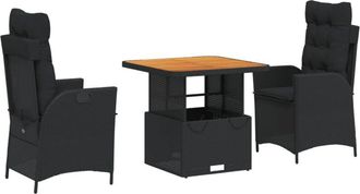 vidaXL Set Comedor De Jard&iacute;n 3 Pzas Con Cojines Rat&aacute;n Sint&eacute;tico Negro Vidaxl