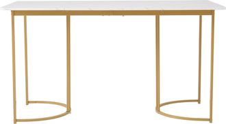 STILVORA Mesa De Comedor Rectangular En Mdf Con Motivo Marmoleado, Patas Doradas Ajustables Y Estructura De Metal - 140&times;80 Cm, Blanco