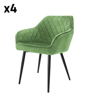 ML Design 4x sillas de comedor verde claro terciopelo con respaldo y apoyabrazos