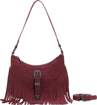 Generic Vintage Autumn Winter Womens Crossbody Bag - Scrub Leather Shoulder Handbag with Tassel for Casual Use(Red)