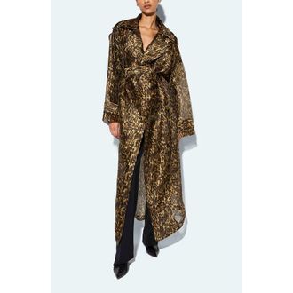 Sally Lapointe Organza Leopard Double Breasted Trench at Nordstrom, Size X-Small