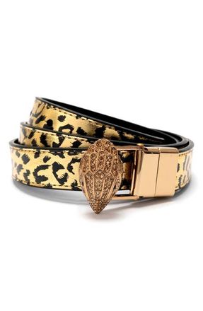 Kurt Geiger Metallic Leopard Reversible Belt in Gold at Nordstrom, Size Medium