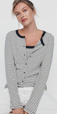 Wilt 100% Cotton Striped Cardigan Set Top
