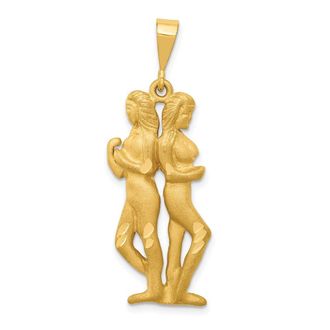 Diamond2Deal 14k Yellow Gold Satin Diamond-cut Gemini Zodiac Charm