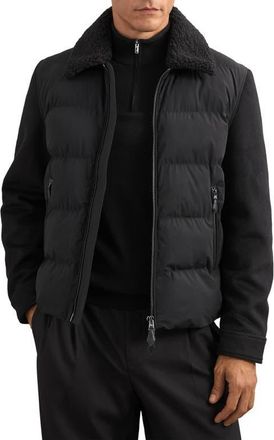 Reiss Maximus Mixed Media Quilted Puffer Jacket in Black at Nordstrom, Size Large