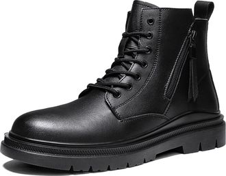 Generic Ankle Boots For Men Waterproof Anti-slip With Zipper Wave Border Cowhide Leather Dress Stylish Classic(7.5 UK)