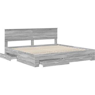 vidaXL Bed Frame with Drawer Grey Sonoma 200 x 200 cm Engineered Wood vidaXL