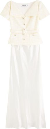 Self Portrait Tailored Crystal-embellished Boucl&eacute; Maxi Dress - Cream - 8 (UK8 / S)