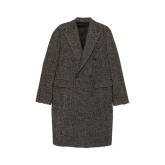 Tagliatore Double-Breasted Coats, male, Brown, Size: M Herringbone Double-Breasted Coat