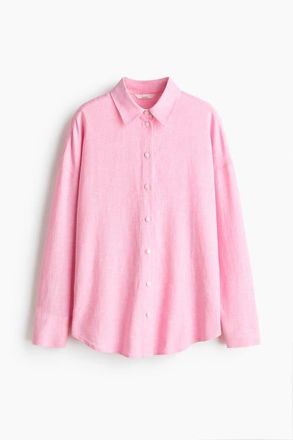 H&M Oversized Linen-blend Shirt in Light Pink at Nordstrom, Size Xx-Large