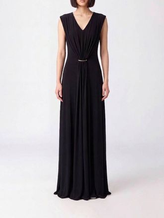Sportmax Abito lungo da sera in jersey con scollo a V e vita drappeggiata