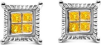 House of Brilliance 925 Sterling Silver 1/2 Cttw Yellow Princess Diamond Quad Stud Earring in White at Nordstrom