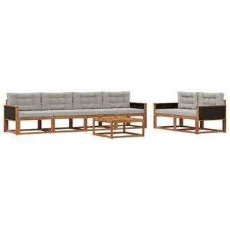 vidaXL Conjunto De Sof&aacute;s De Exterior 7 Pcs Natural Y Gris Claro Vidaxl