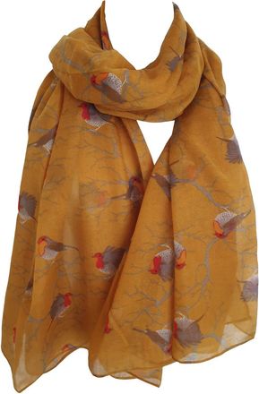 GlamLondon Bird Print Scarf Ladies Lightweight Fashion Oversize Wrap (D01 - Mustard)