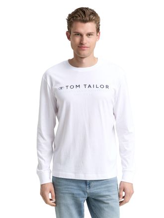 Tom Tailor Langarmshirt TOM TAILOR, Herren, Gr. M, weiss (wei&szlig;), Single Jersey, Obermaterial: 100% Baumwolle, bedruckt, regular fit taillenbedeckt, Rundhals, B&uuml;n