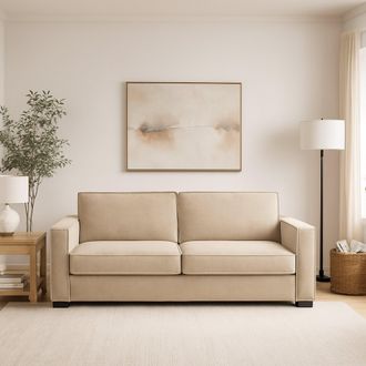 Dmora Sof&aacute; Fijo Dgozz, Gran Sof&aacute; De 2 Plazas, 100% Made In Italy, Sof&aacute; De Sal&oacute;n En Tela, Con Reposabrazos Est&aacute;ndar, Cm 200x95h90, Beige - Dmora