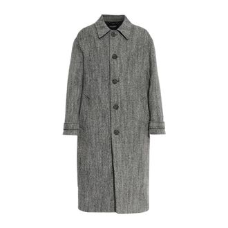 Dolce & Gabbana Cappotto Monopetto in Misto Lana Chevron - - Coats - Uomo - Grigio - M