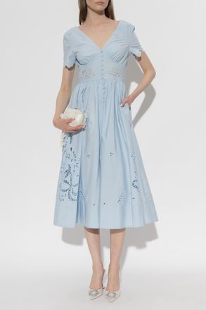 Self Portrait Dress With A V-neckline, Womens, Blue