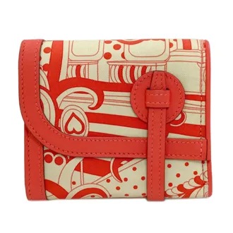 Herm&egrave;s Beige Red Color Silk Wallet (Bi-Fold) (Pre-Owned)