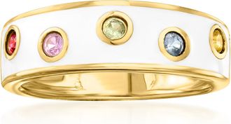 Ross-Simons Multicolored Sapphire and White Enamel Ring in 18kt Gold Over Sterling