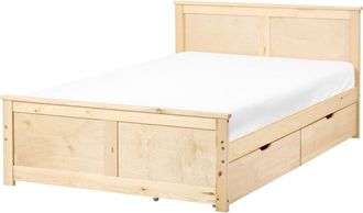 Beliani Storage Bed with 2 Drawers Natural Pine Wood MDF Birch Wood EU Small Double Size 4ft Headboard Scandinavian DAUPHIN