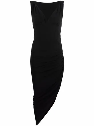 Norma Kamali Tara side drape asymmetric gown - women - Polyester/Spandex/Elastane - M - Black