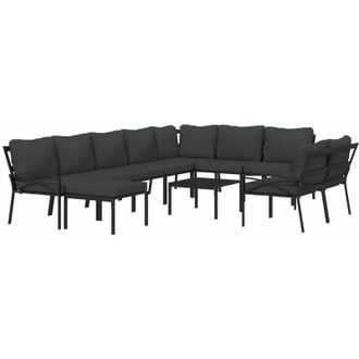 vidaXL Juego De Muebles De Jard&iacute;n 11 Pzas Acero Con Cojines Gris Vidaxl